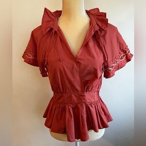 Jill Stuart burnt orange blouse size medium 100% wool